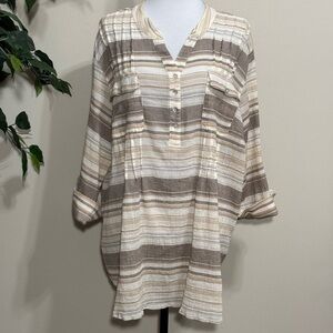 Ruby Rd. Striped Beige and Taupe  Women's Top